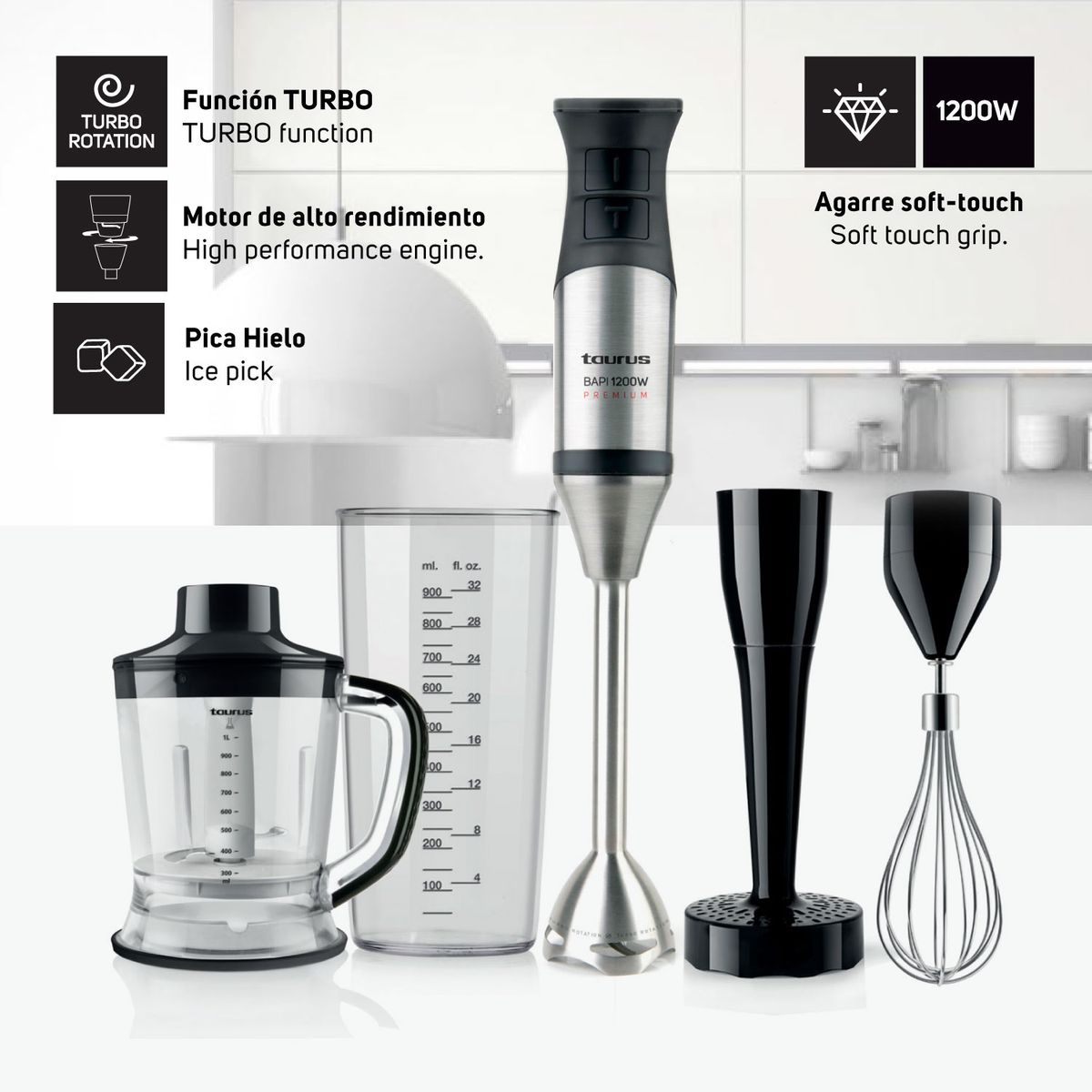 TAURUS - Batidora de Inmersion 1200w Black Taurus BAPI 1200 PREM COMPLETE
