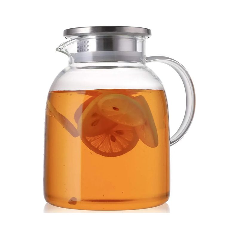 INSPIRA - Jarra de Vidrio Cilíndrica con Tapa de Acero 2200 ml