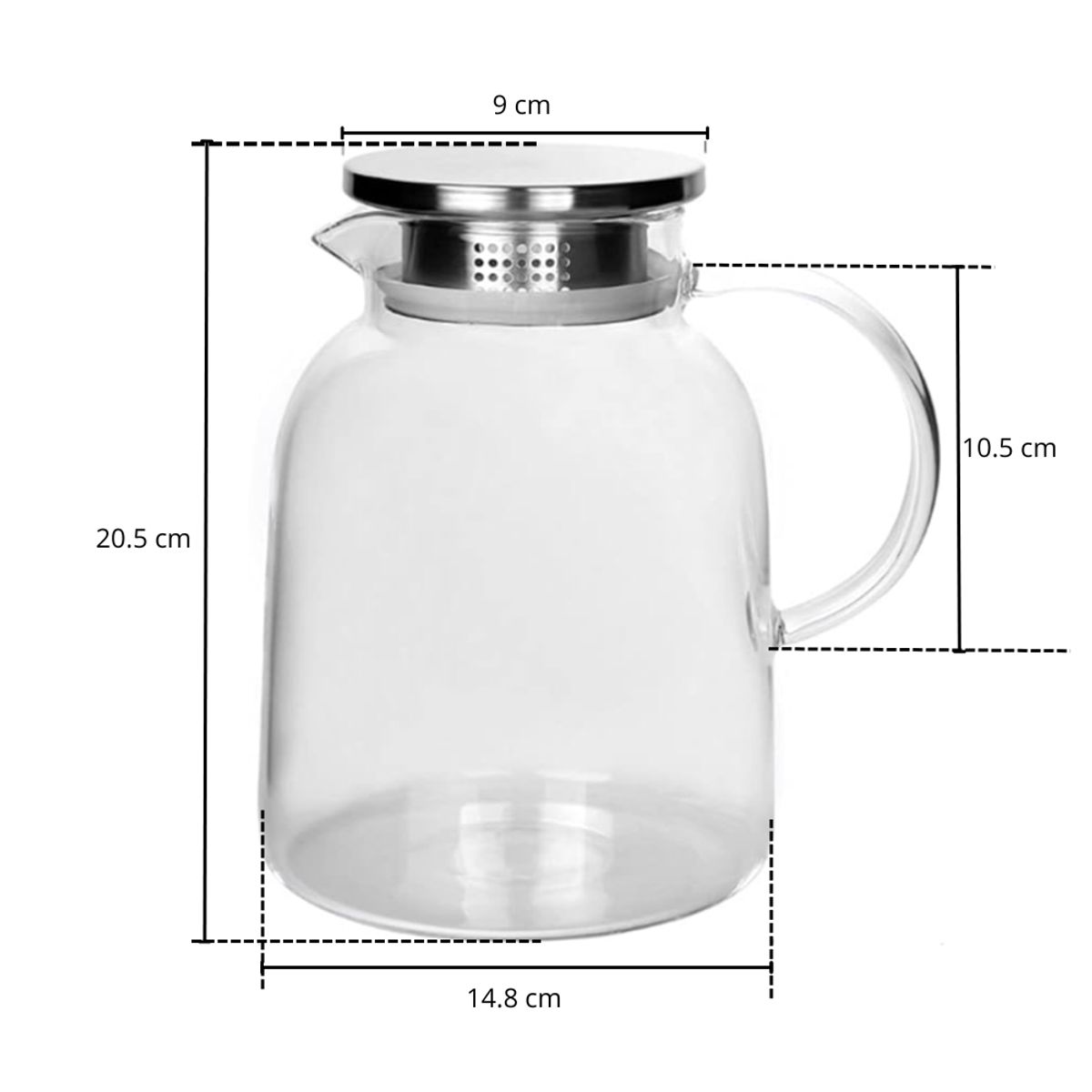 INSPIRA - Jarra de Vidrio Cilíndrica con Tapa de Acero 2200 ml