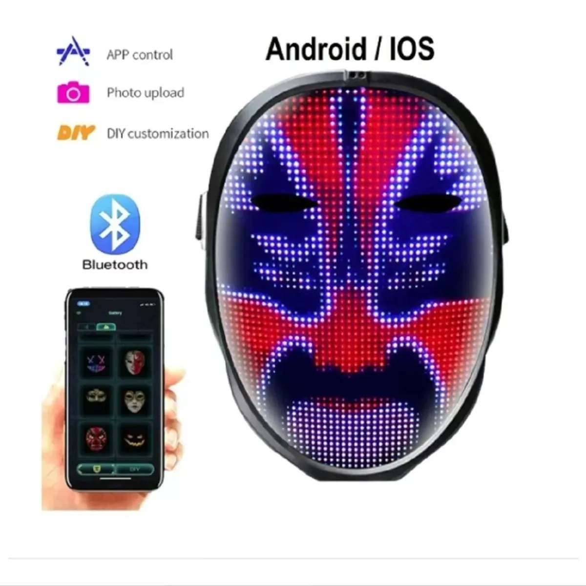 U BUY - Mascara Led Rgb Multi Personajes Sensor Movimento Bluetooth