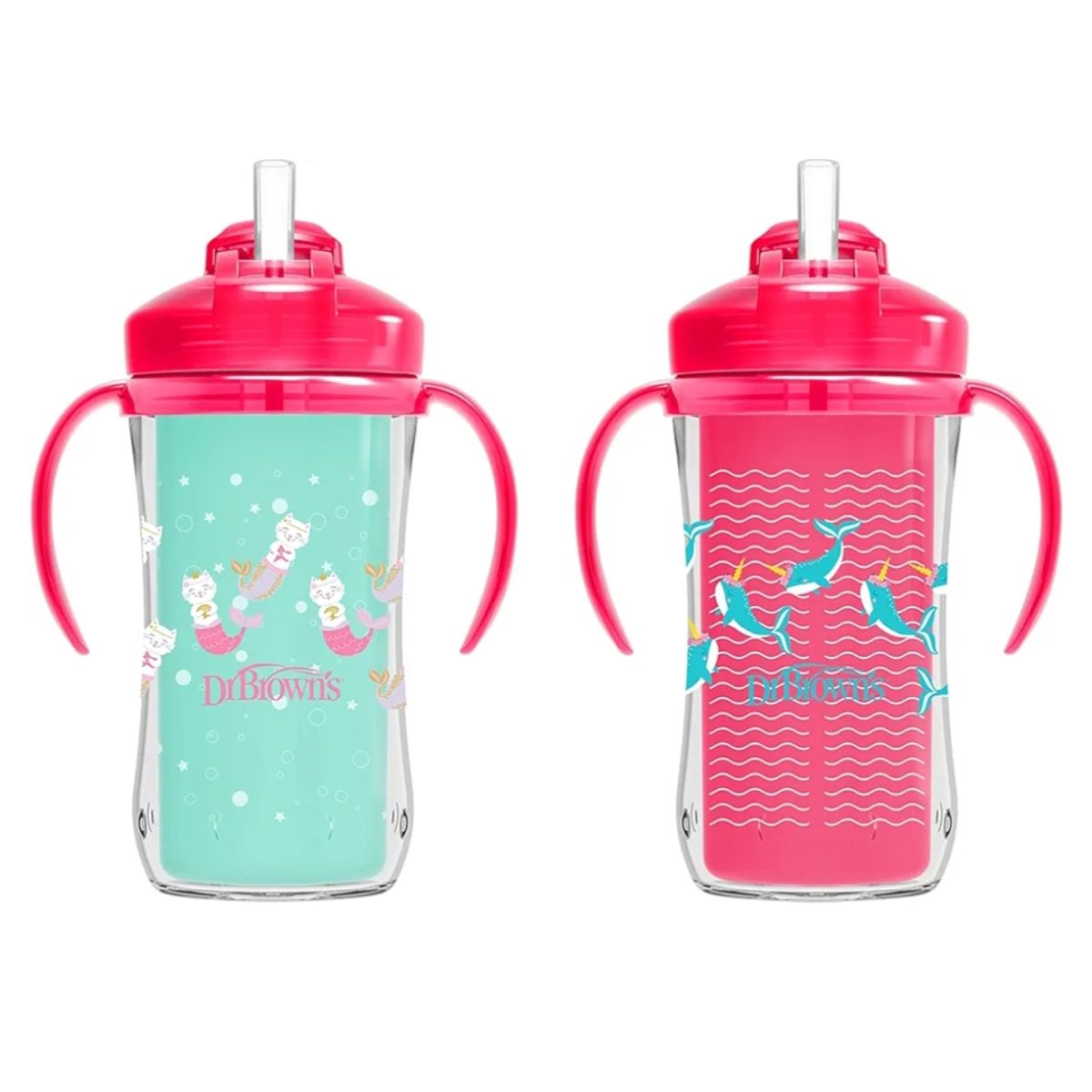 DR BROWNS - Tomatodo con cañita y asas para bebé - 12 meses +