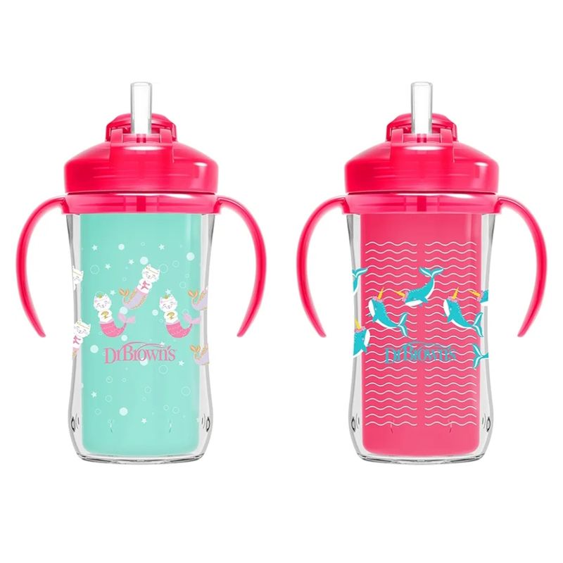 DR BROWNS - Tomatodo con cañita y asas para bebé - 12 meses +