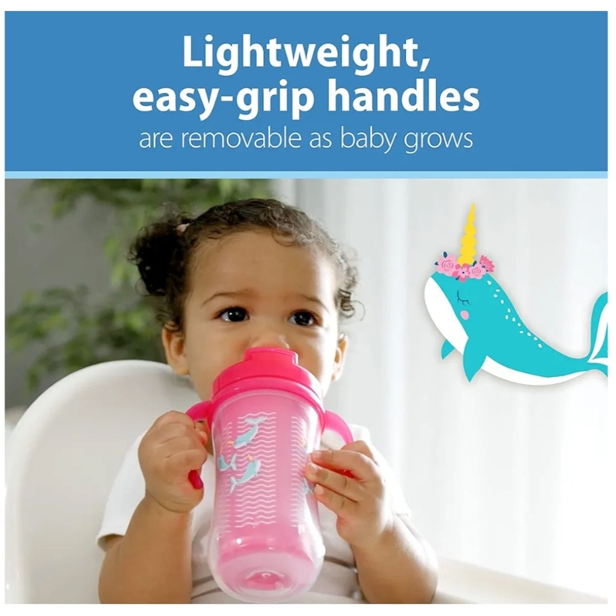 DR BROWNS - Tomatodo con cañita y asas para bebé - 12 meses +