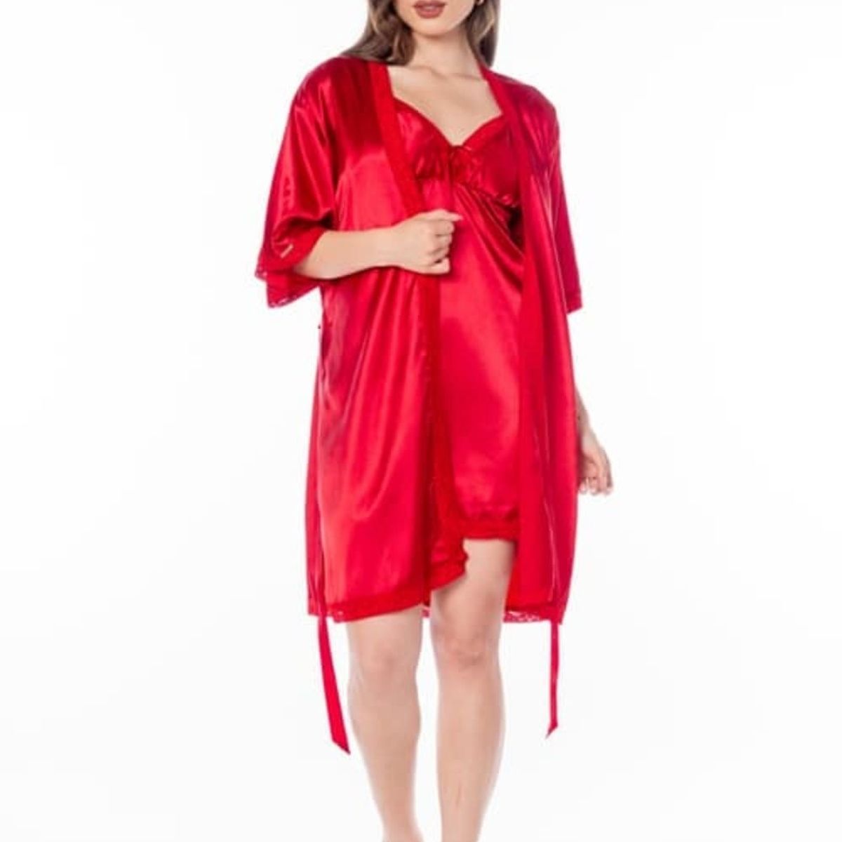 VELA WHITE - Becky Rojo bata con vestido