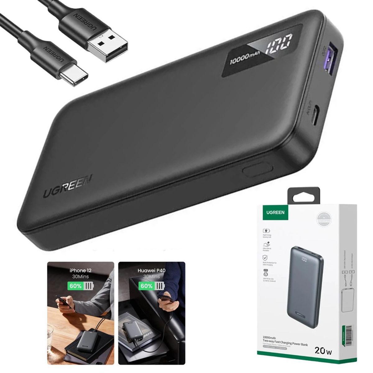 UGREEN - Power Bank Ugreen 10000mah Usb 225w Tipo C 20wpd C Rapida