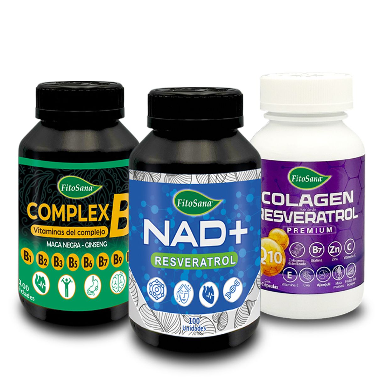 FITOSANA - PACK 3 NAD+ & RESVERATROL + COMPLEX B + COLAGEN RESVERATROL PREMIUM FITOSANA - FRASCO 100U