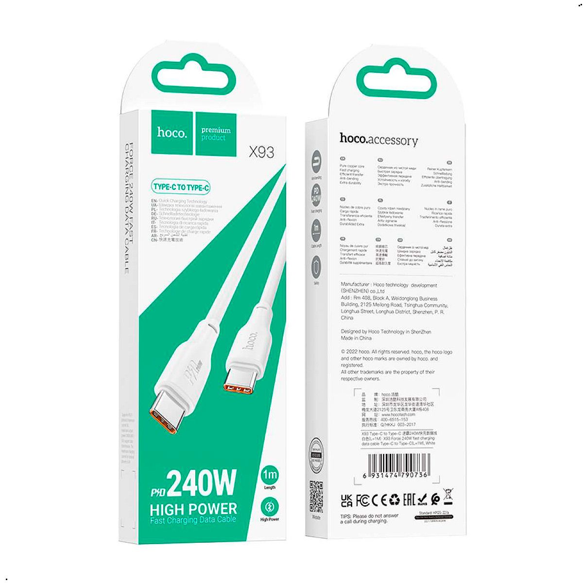 HOCO - Cable Hoco X93 Carga Rapida Usb Tipo C A Tipo C Force 240w 1mts