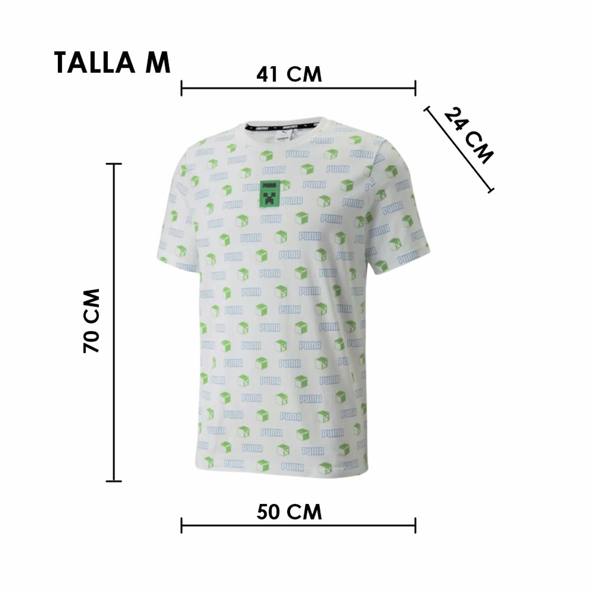 GENERICO - Polo Manga Corta Minecraft White Hombre Talla M