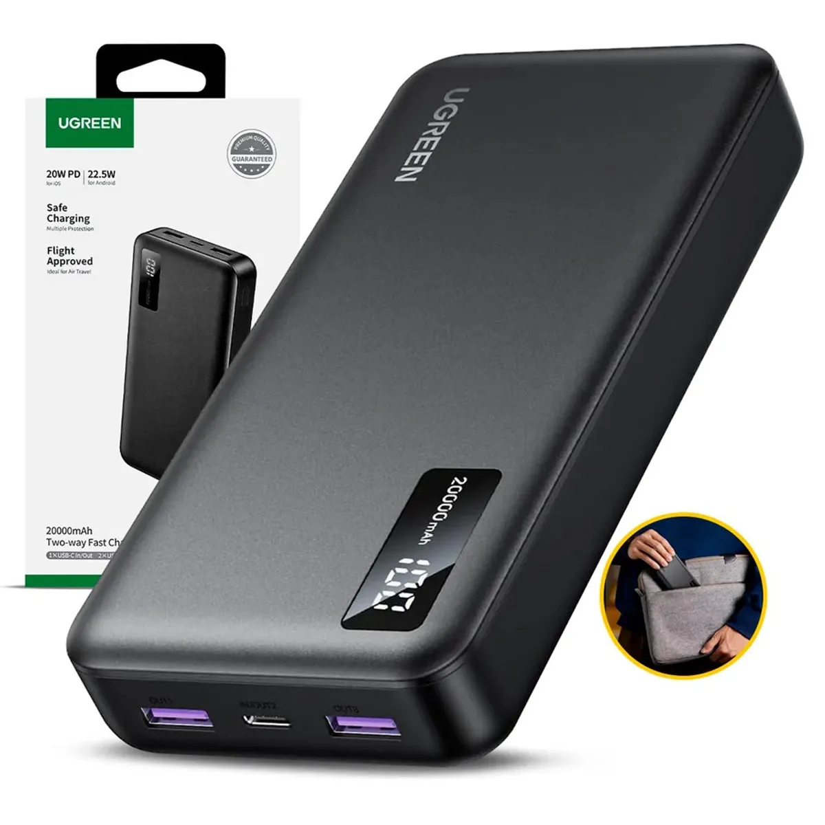 UGREEN - Power Bank Ugreen 20000mah Usb 225w Tipo C 20wpd C Rapida