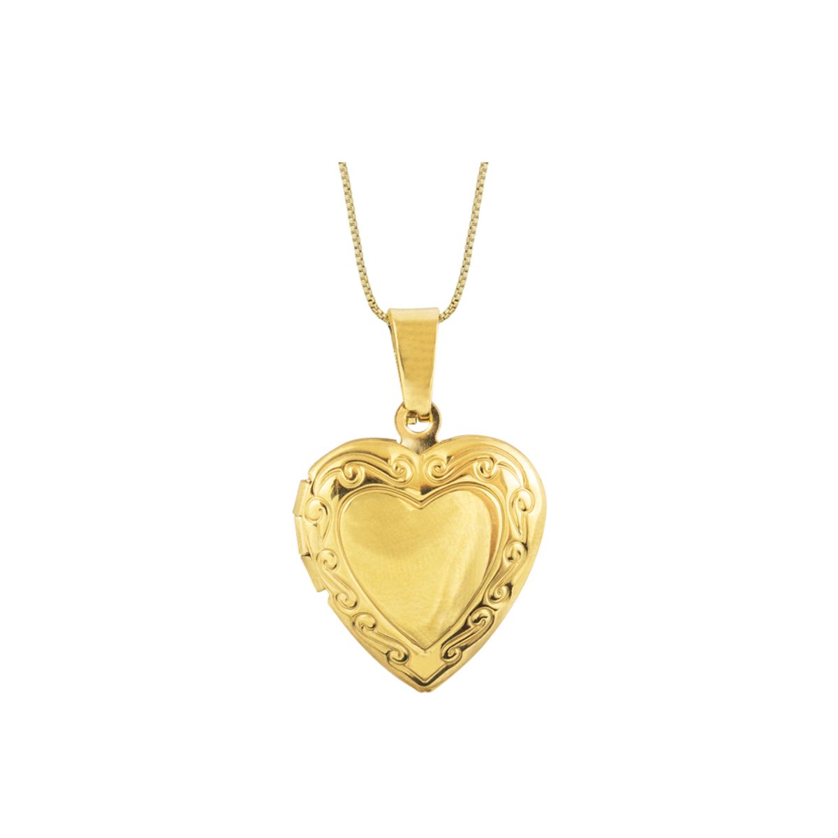 CLEO JOYAS & ACCESORIOS - Collar Relicario Corazón Labrado Dorado Acero