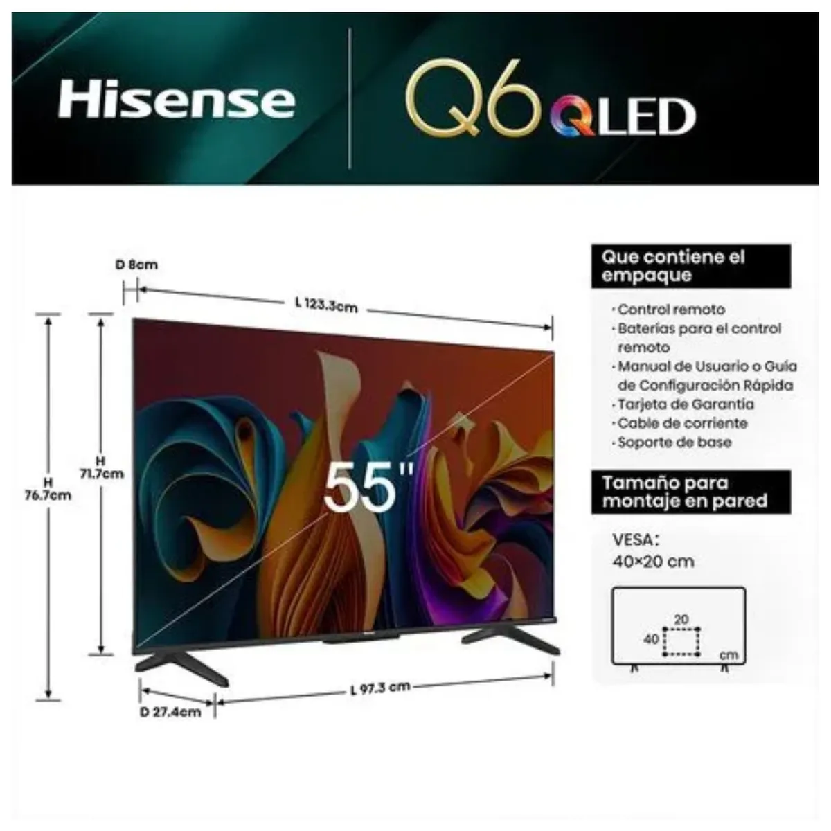 HISENSE - TELEVISOR HISENSE QLED 55 UHD 4K Google TV 55Q6N