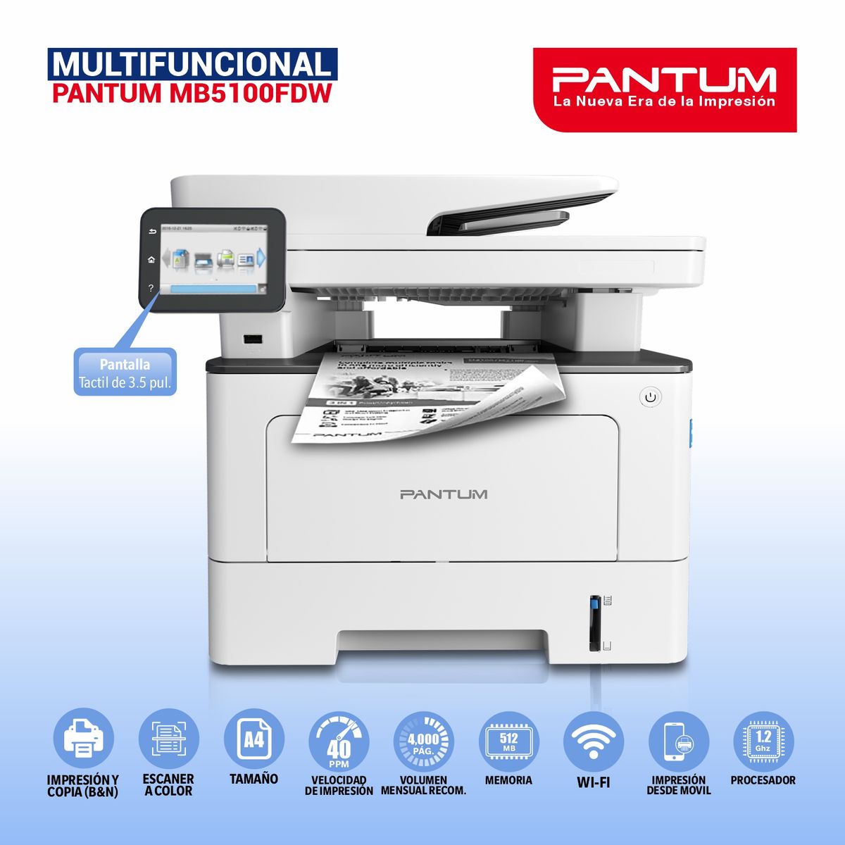 PANTUM - Impresora Multifuncional Laser Monocromática BM5100FDW