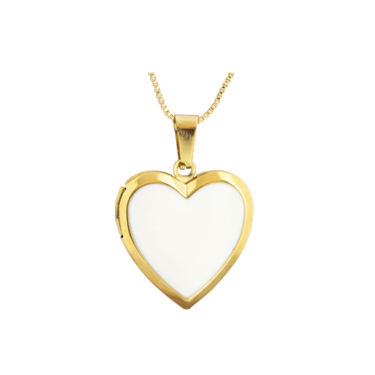 CLEO JOYAS & ACCESORIOS - Collar Relicario Corazón Blanco Dorado Acero