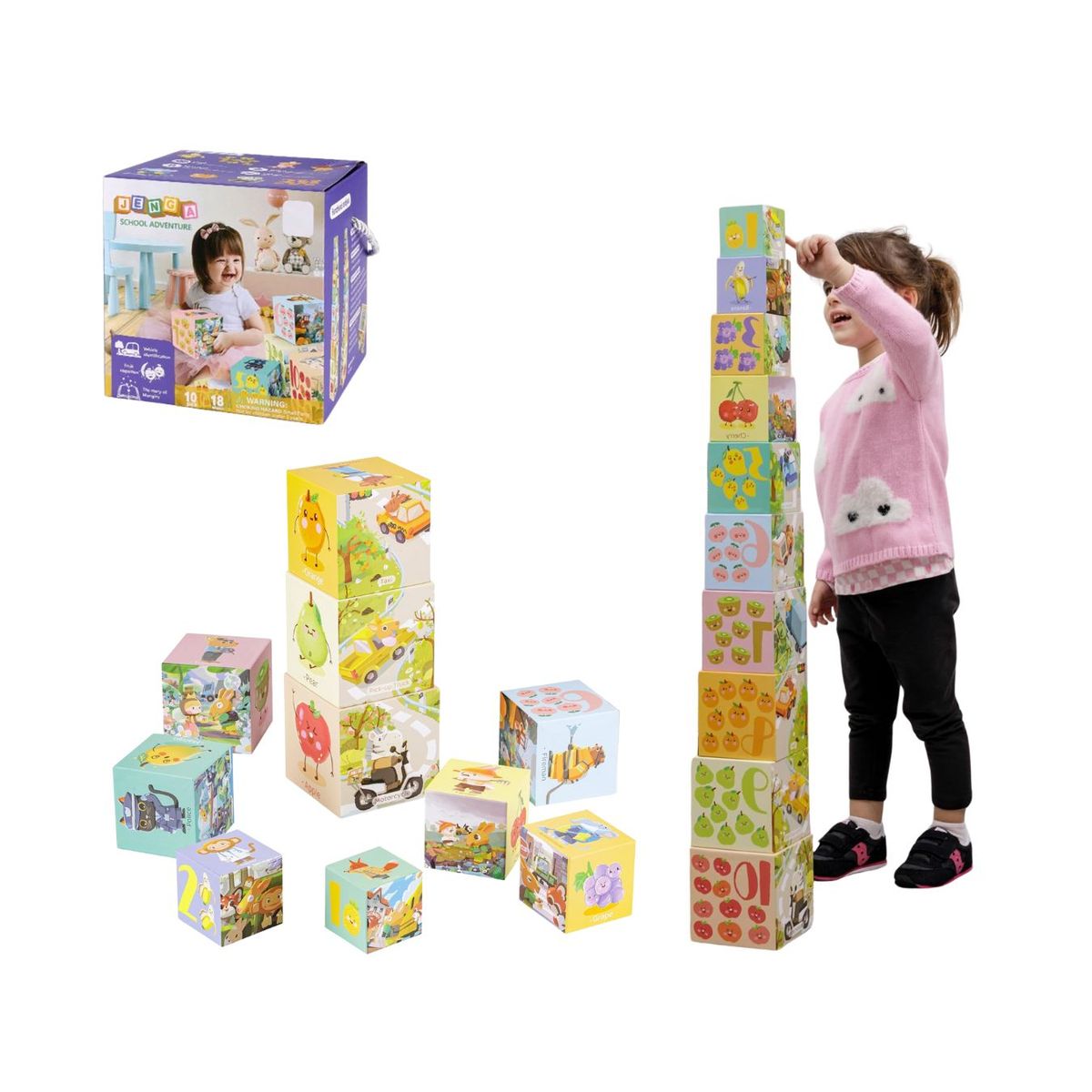 GENERICO - Juego Educativo Cubos Ilustrados Apilables x10 para Niños