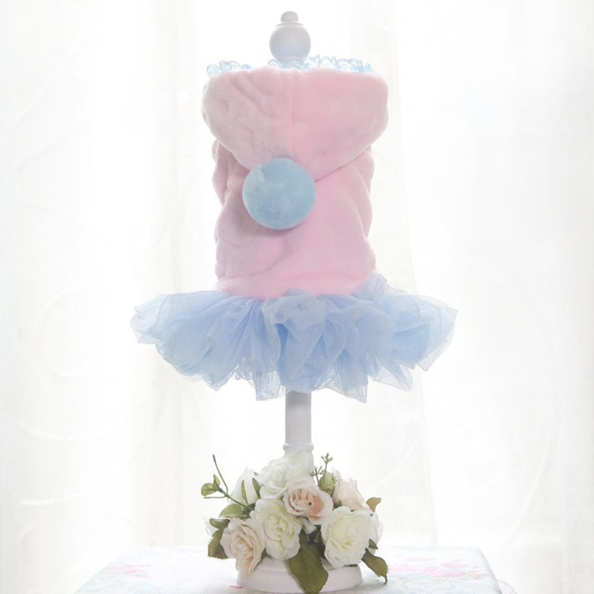 GENERICO - ABRIGO MASCOTA ROSADO CON TUTU CELESTE - TALLA XS