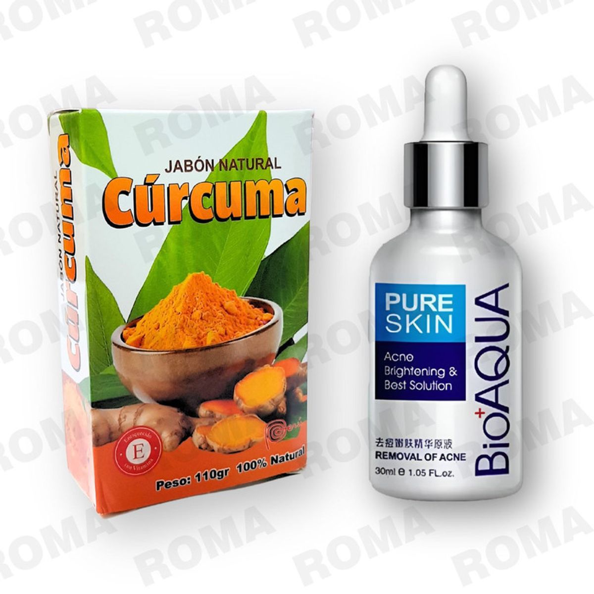 BIOAQUA - KIT JABÓN EN BARRA DE CÚRCUMA 110G Y SERUM ANTI ACNÉ BIOAQUA 30ML