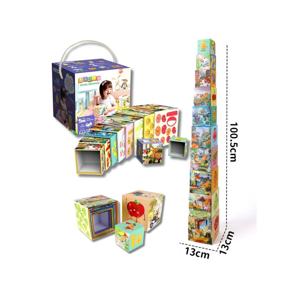 GENERICO - Cubos Didácticos Apilables con Ilustraciones para Bebé