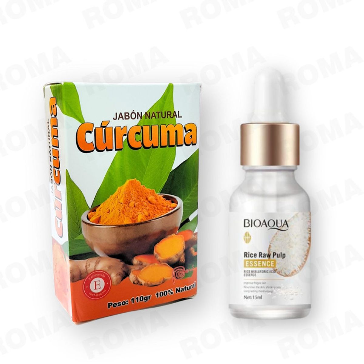BIOAQUA - JABÓN EN BARRA DE CÚRCUMA 110G + SERUM DE ARROZ CON ÁH BIOAQUA 15ML