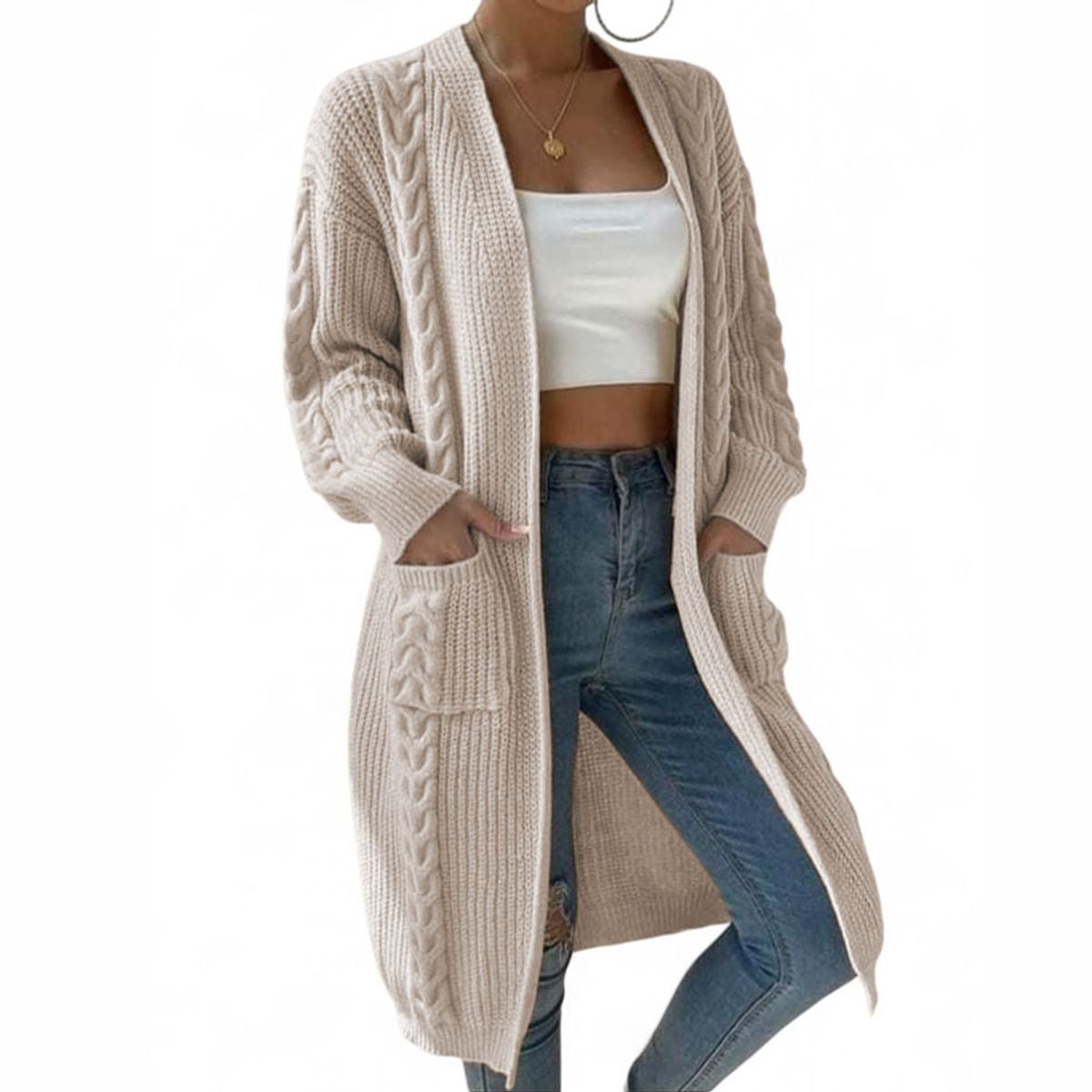 GENERICO - Chompa Mujer Hilo Invierno Abierto 359G- 30 Color Beige