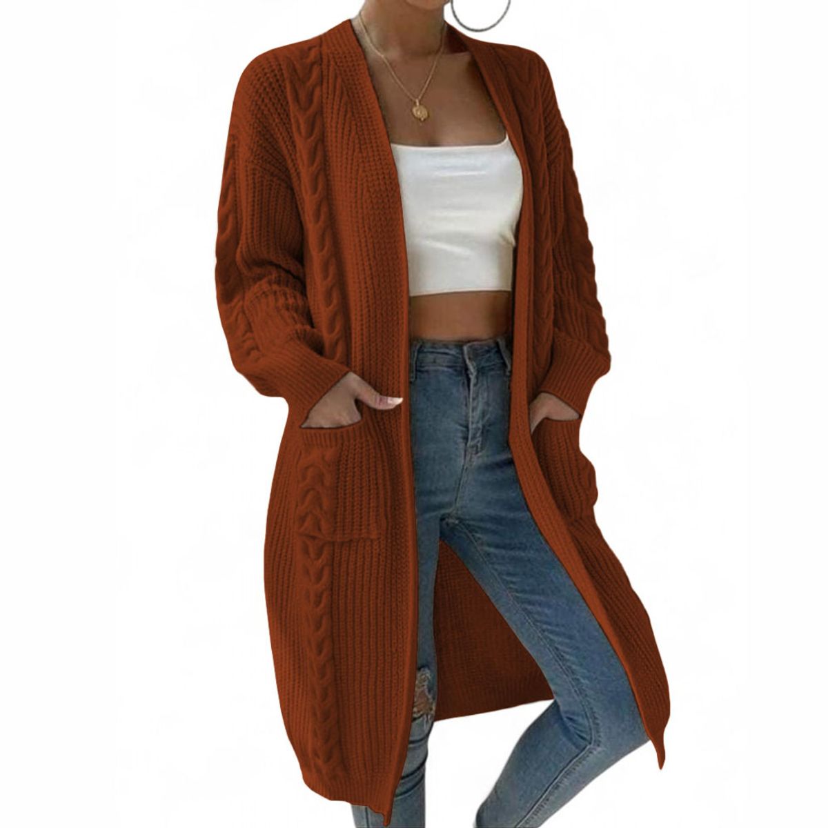 GENERICO - Chompa Mujer Hilo Invierno Abierto 359G- 30 Color Marron