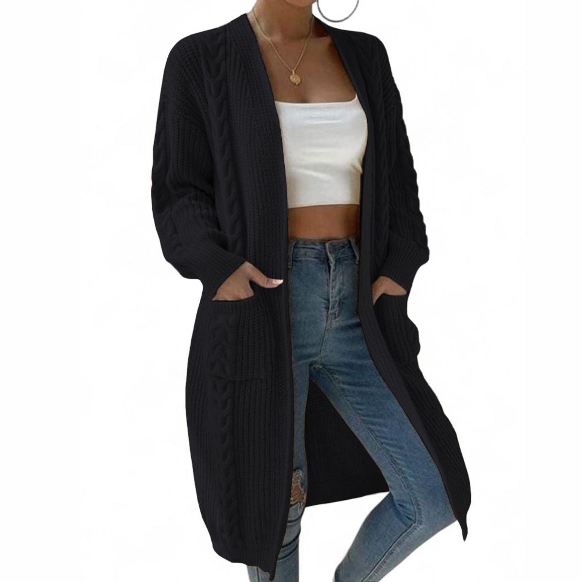 GENERICO - Chompa Mujer Hilo Invierno Abierto 359G- 30 Color Negro