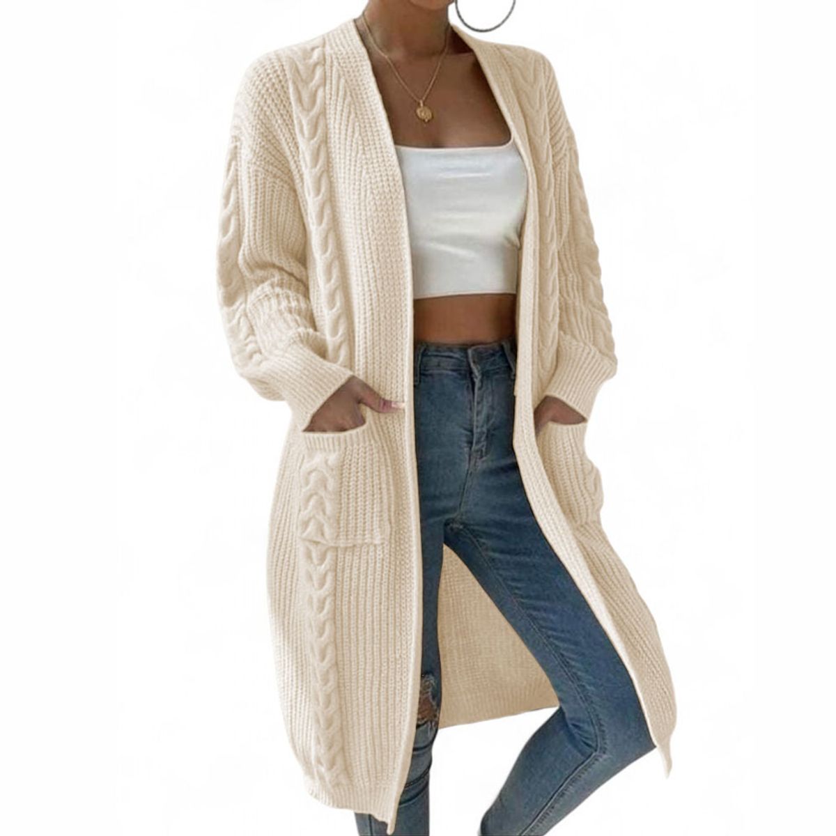 GENERICO - Chompa Mujer Hilo Invierno Abierto 359G- 30 Color Perla