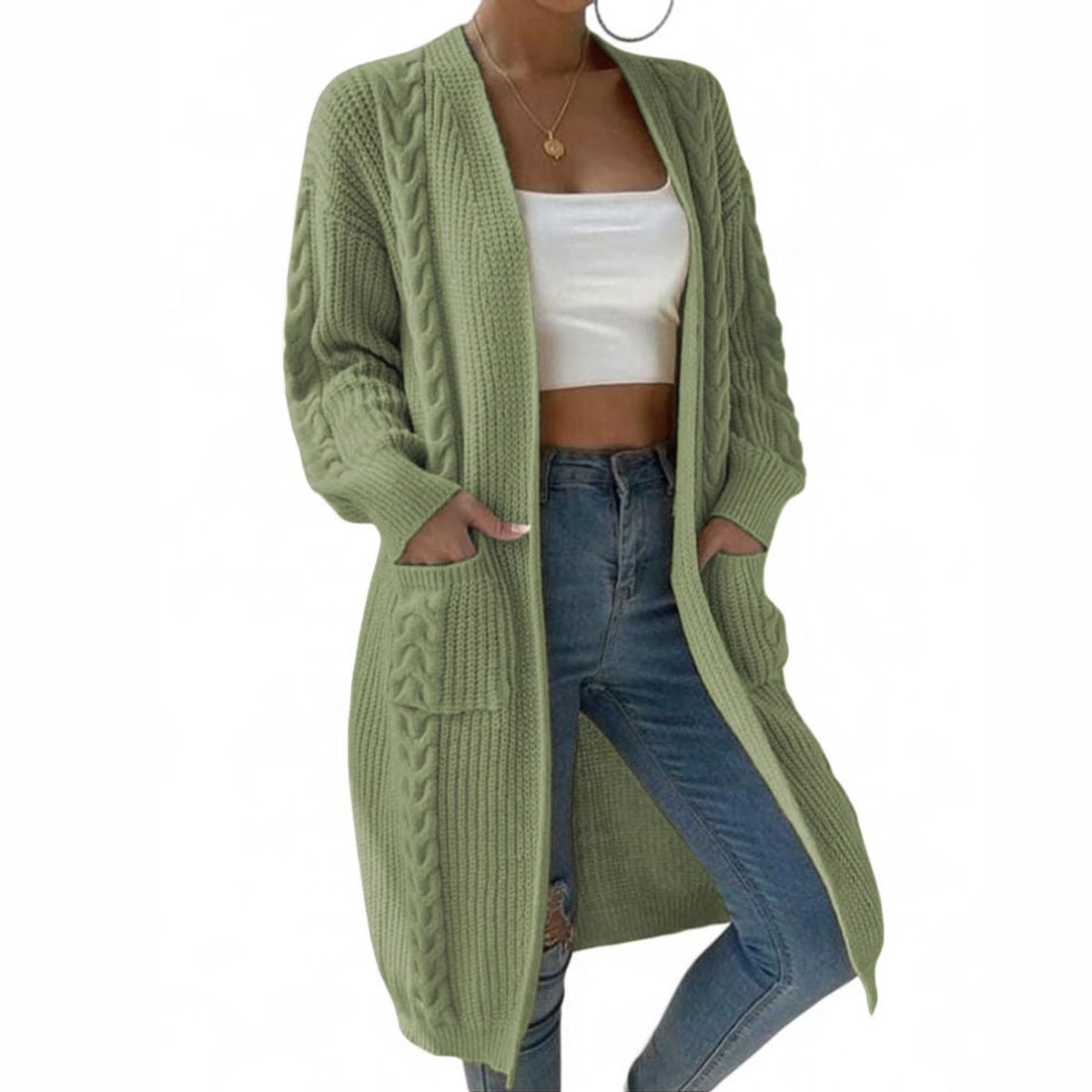 GENERICO - Chompa Mujer Hilo Invierno Abierto 359G- 30 Color Verde