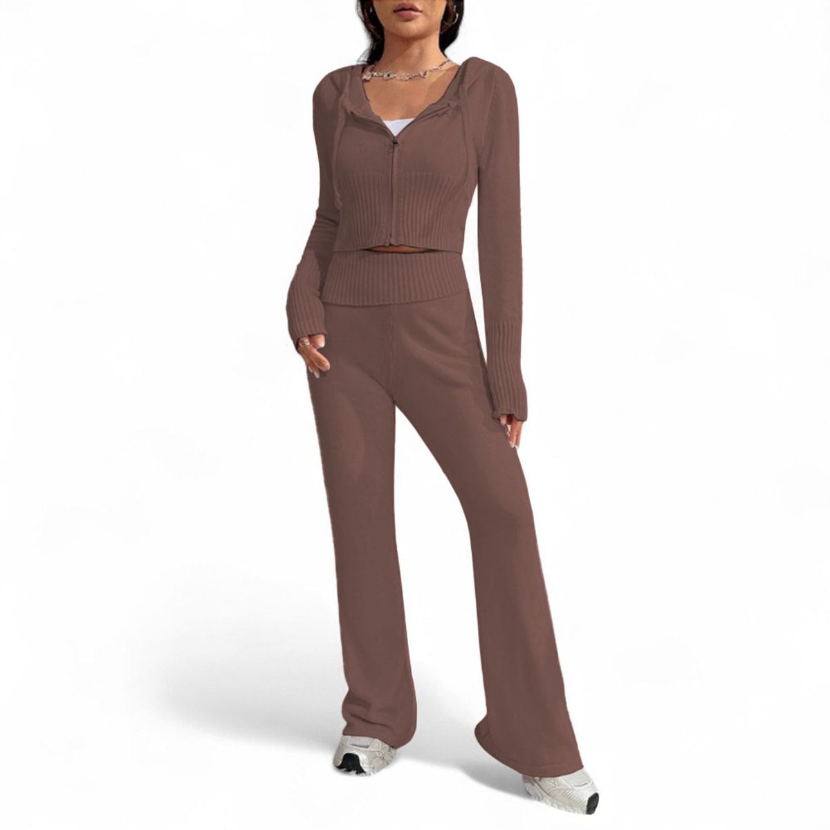 GENERICO - Conjunto Mujer Hilo Pantalon Campana 359G-60 Color Marron