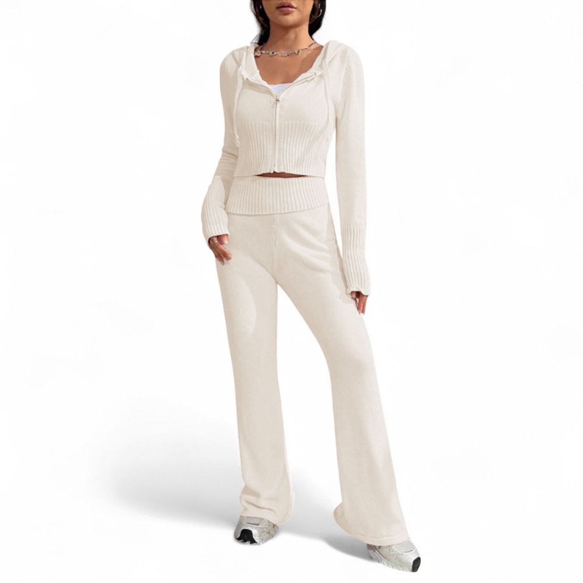 GENERICO - Conjunto Mujer Hilo Pantalon Campana 359G-60 Color Perla