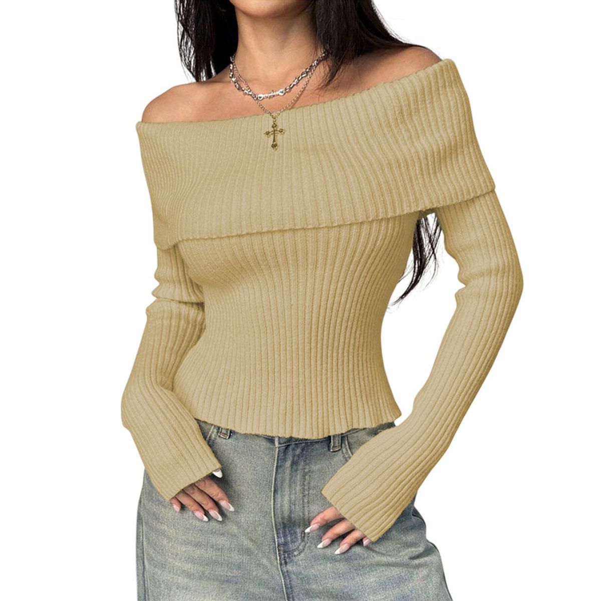 GENERICO - Sueter Mujer Hilo Mlarga Marinera 359G-23 Color Vainila