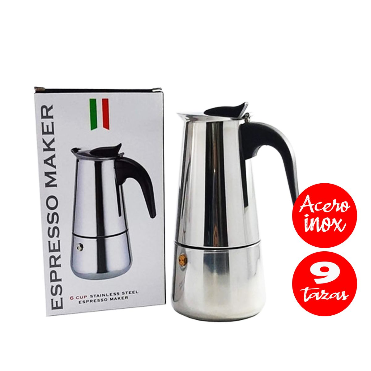 GENERICO - Cafetera Italiana para 9 Tazas Acero Inoxidable Marca Espresso Maker