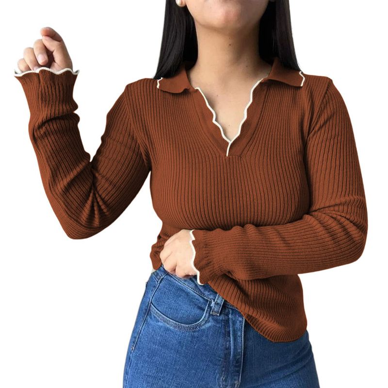 GENERICO - Sueter Mujer Hilo Mlarga Ondulado 359G-21 Color Camello