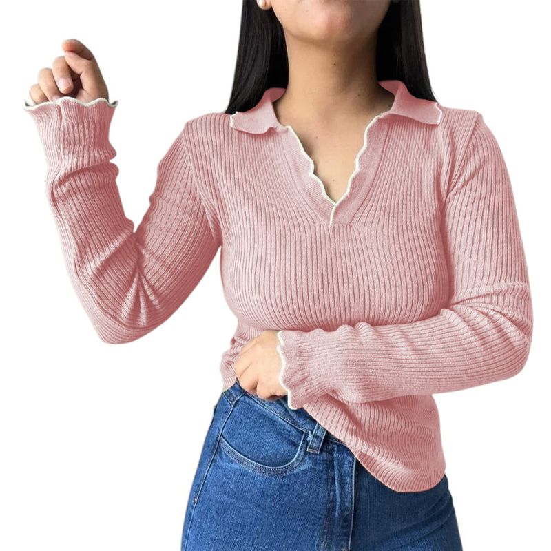 GENERICO - Sueter Mujer Hilo Mlarga Ondulado 359G-21 Color Rosado