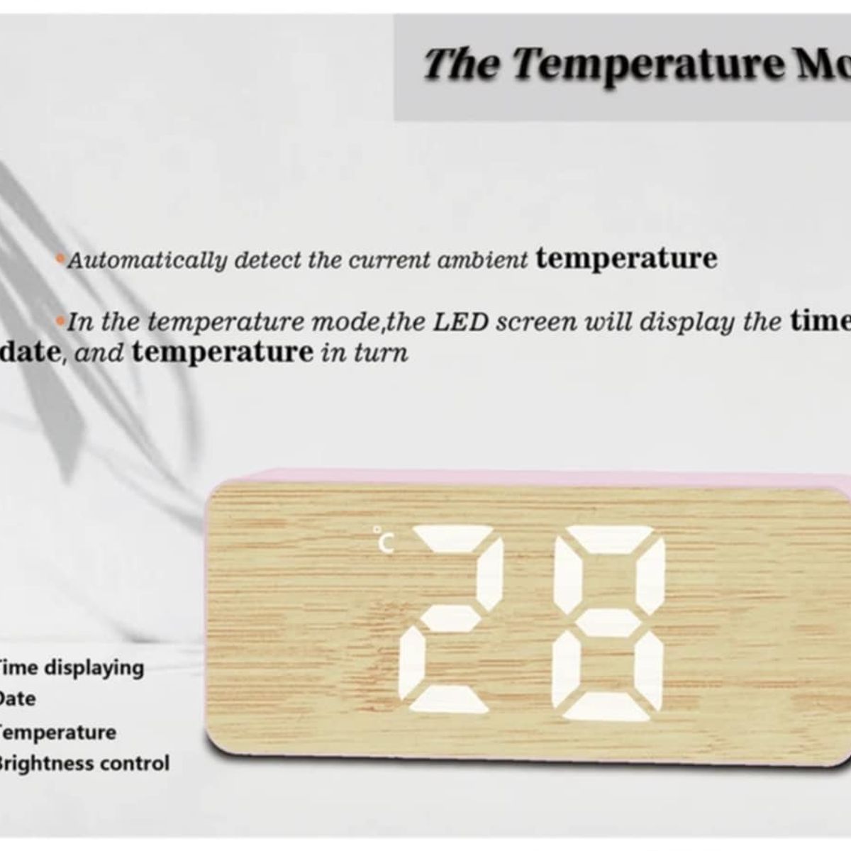 GENERICO - Reloj Despertador Pantalla LED Bamboo Temperatura Alarma Fecha