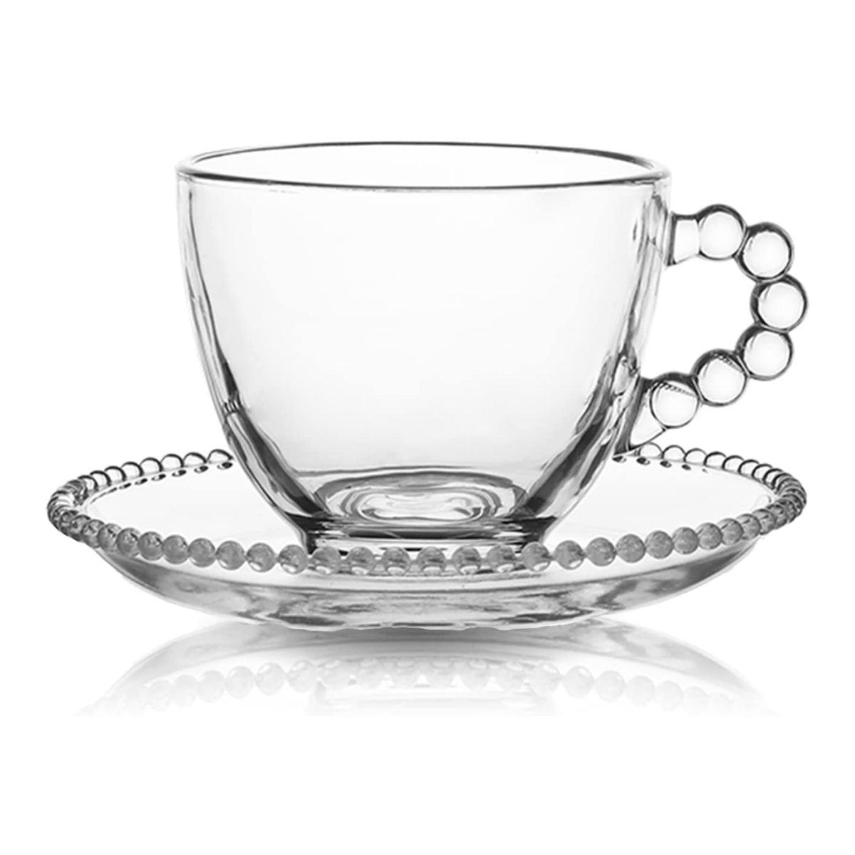 INSPIRA - Set de 6 Tazas y Plato de Vidrio Borde de Esferas 210 ml