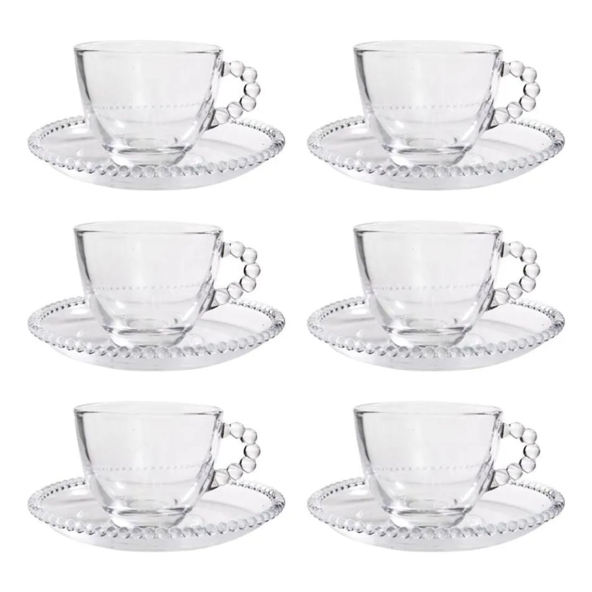 INSPIRA - Set de 6 Tazas y Plato de Vidrio Borde de Esferas 210 ml