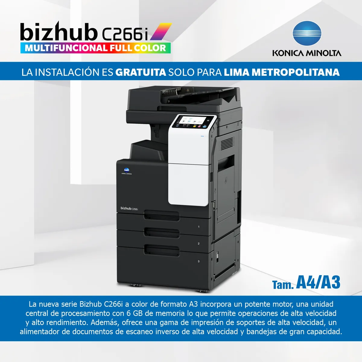 KONICA MINOLTA - Impresora Multifuncional Laser Color BIZHUB C266i