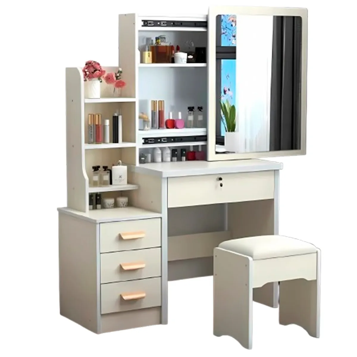 GENERICO - Tocador de 4 Cajones con Sillón Premium Beige