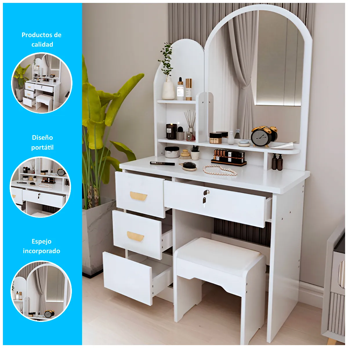 GENERICO - Tocador de Maquillaje con Espejo Ovalado