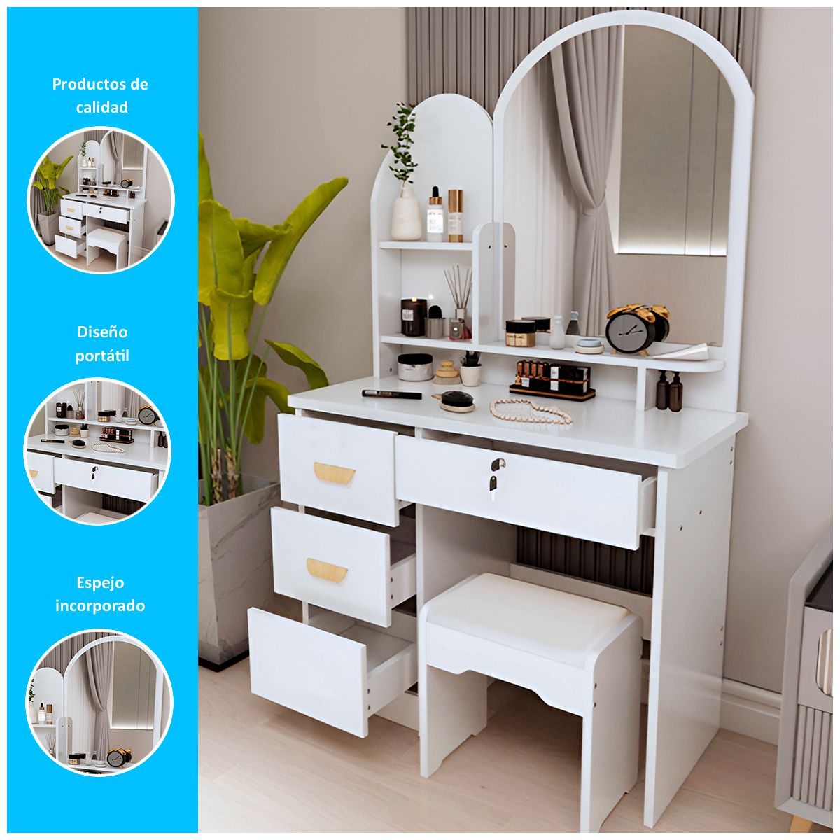 GENERICO - Tocador de Maquillaje con Espejo Ovalado