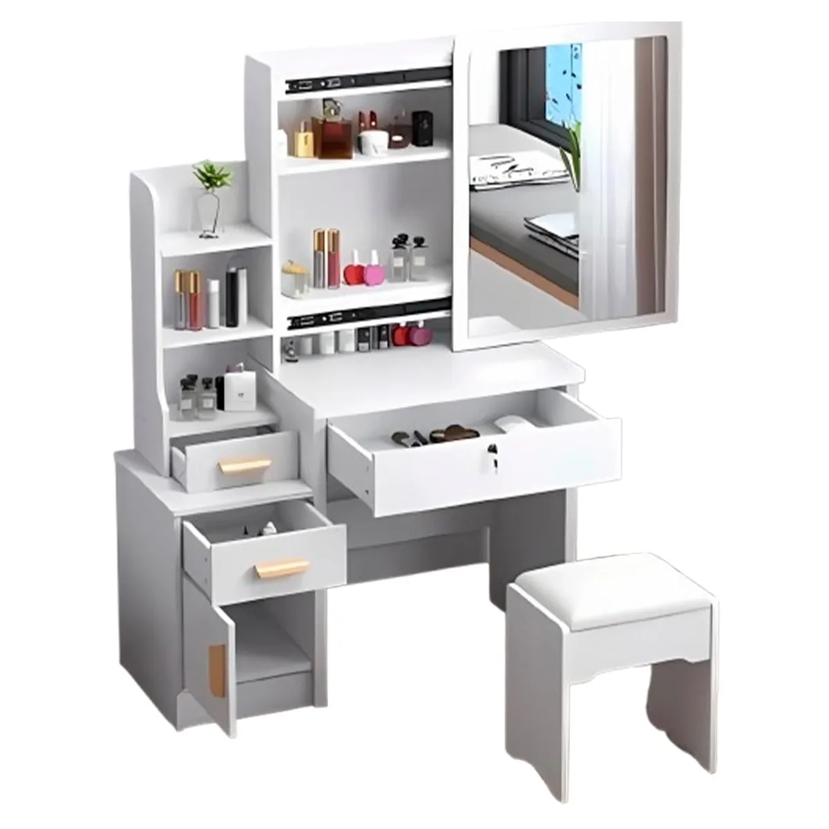 GENERICO - Tocador de 4 Cajones con Sillón Premium Blanco