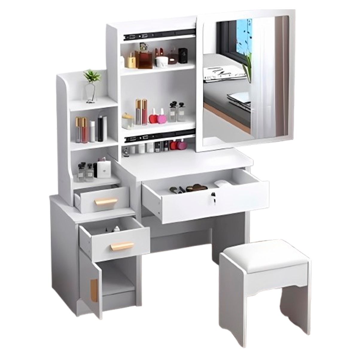 GENERICO - Tocador de 4 Cajones con Sillón Premium Blanco