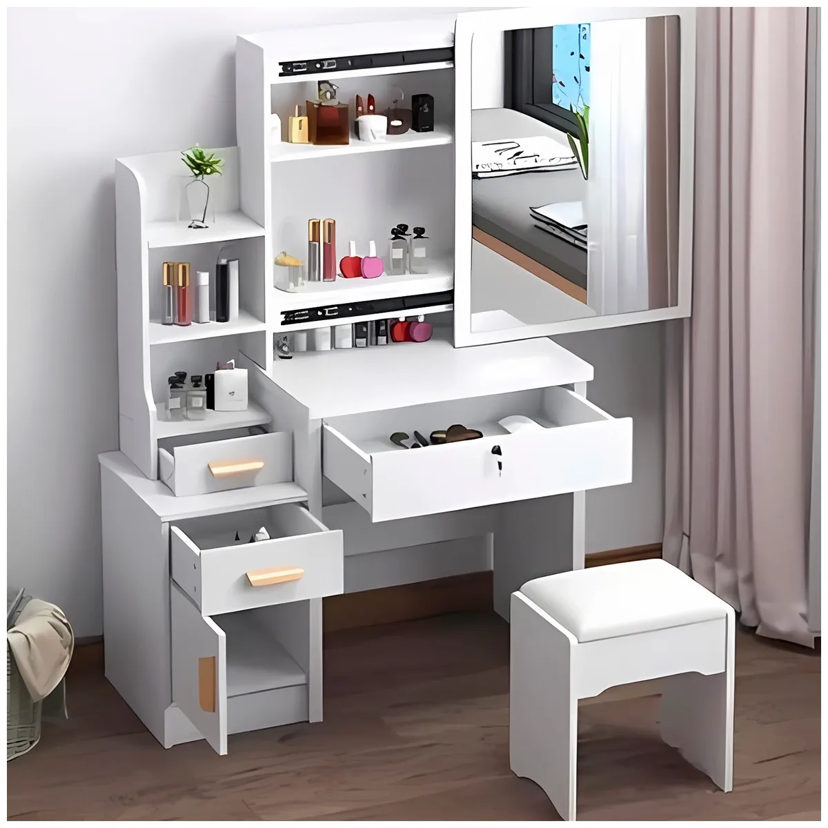 GENERICO - Tocador de Maquillaje Con Espejo y Sillón Para Dormitorio Blanco