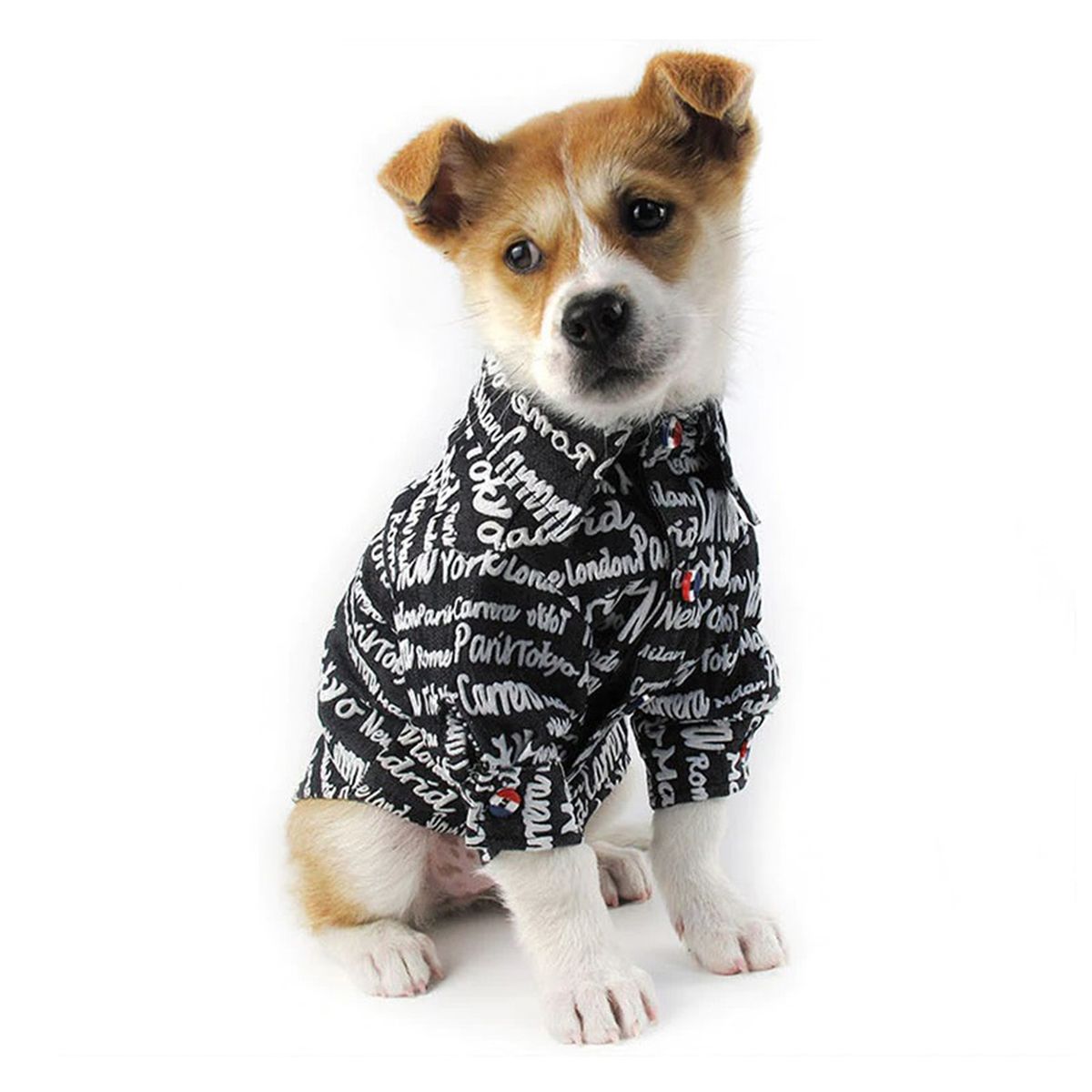 GENERICO - CAMISA MASCOTAS EN DENIM NEGRO ESTAMPADO BLANCO - TALLA 3XL