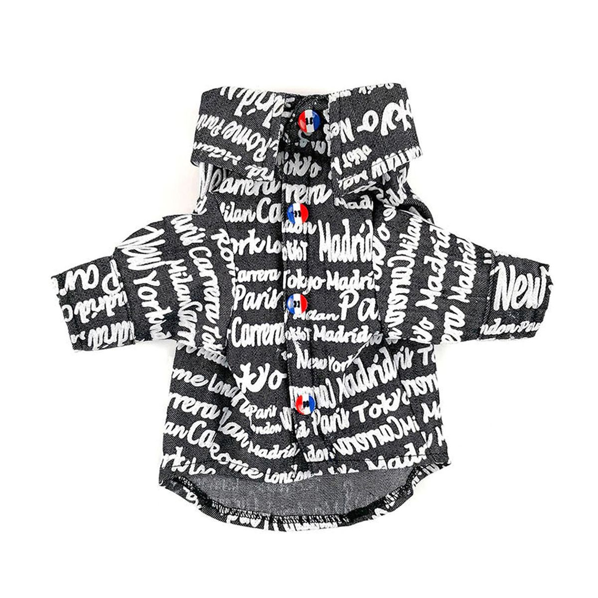 GENERICO - CAMISA MASCOTAS EN DENIM NEGRO ESTAMPADO BLANCO - TALLA 3XL