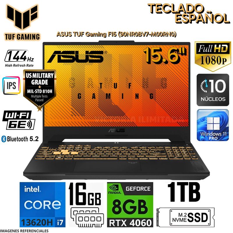 ASUS - Laptop ASUS TUF GAMING F15 Intel Core i7-13620H 16GB RAM DDR5 1TB SSD WIN11 PRO 90NR0BV7-M00RN0