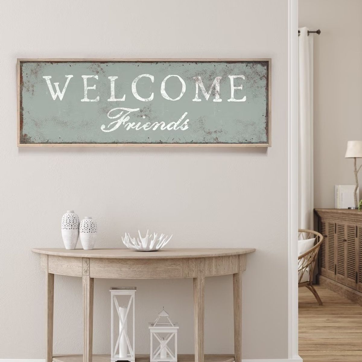 BOSQUE INVERNAL DECORACION ECO ALTERNATIVA - Letrero grande en madera WELCOME FRIENDS