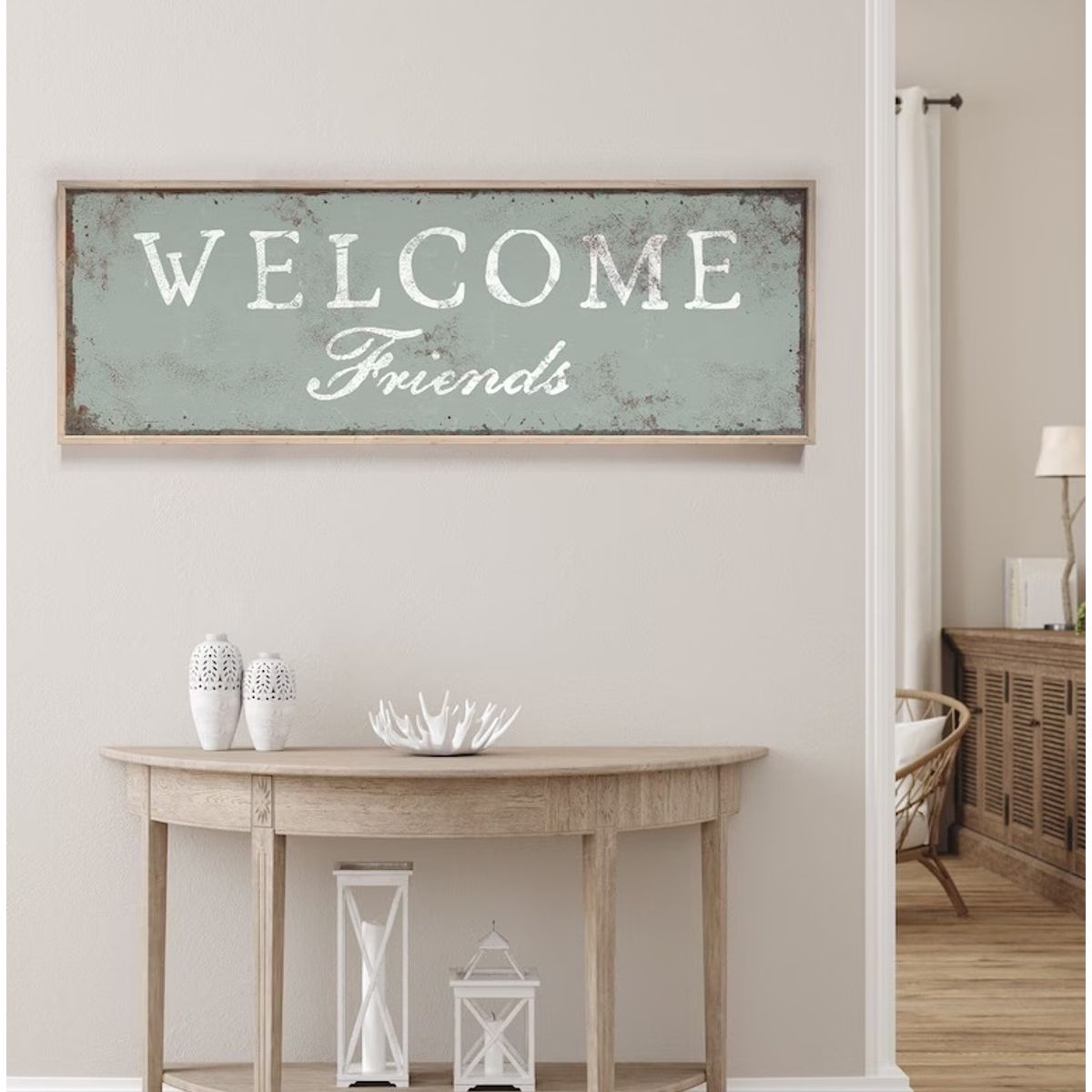 BOSQUE INVERNAL DECORACION ECO ALTERNATIVA - Letrero grande en madera WELCOME FRIENDS