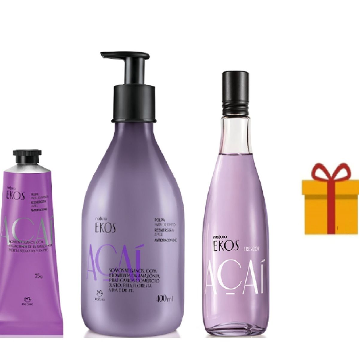 NATURA - kit ekos acai crema 400ml + frescor + crema manos + regalo