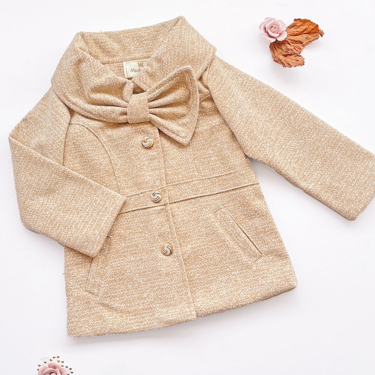 KIDS MASHMELO - ABRIGO PARA NIÑA EN PAÑO CON CUELLO EN FORMA DE LAZO KIDS MASHMELO